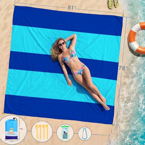 BYDOLL Beach Blanket 78''X81'' Waterproof Sandproof Suits1-4 Adults Oversized Lightweight Large Blanket Picnic Mat for Beach Sand Free Travel Camping Hiking Picnic - color: Blue2 Mix, size: 78"X81"