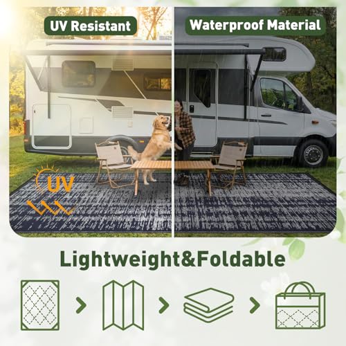 MontVoo Outdoor Rug Waterproof 5x8 ft Outdoor Patio Rug Mat Reversible Plastic Straw Outside Rug Carpet Outdoor Rugs for RV Camping Picnic Beach Balcony Porch Deck - color: Navy Blue, size: 5' X 8' (Rectangular)