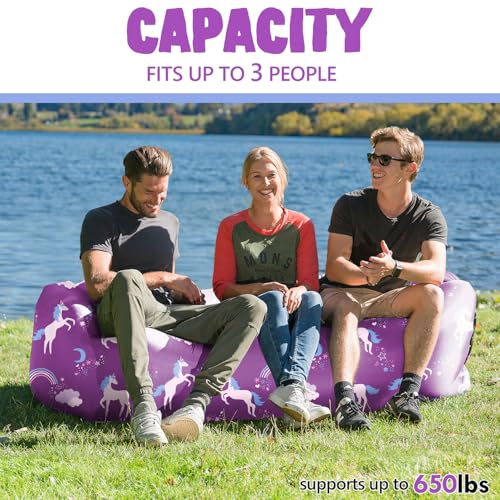 AlphaBeing Inflatable Lounger Beach Chair Accessories, Air Sofa Hammock Inflatable Couch for Camping Backyard Lakeside with Compression Sacks, Ideal Outdoor Gifts for Adults - color: Unicorn Purple