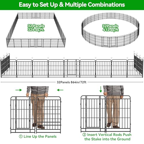 Kfvigoho Heavy Duty Dog Playpen: 32 Steel Panels 40" Height, Square Steel Pipe with Reinforced Crossbars, 71FT 406 Sq.ft Portable Fence for Yard RV Camping, Snowy Black - style: 27"W x 40"H