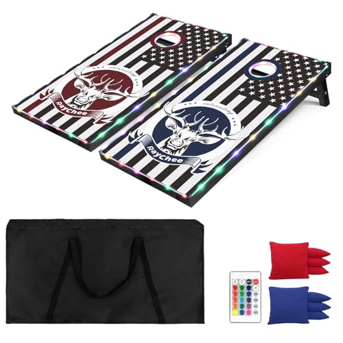 LED Cornhole Set, 3 x 2ft / 4 x2 ft Cornhole Board Game Set, Corn Hole Outdoor Game, Multi-Design with Light-Up Border, 8 Bean Bags, Carrying Case for Backyard, Beach, Lawn - color: Deer, size: 4'x2'