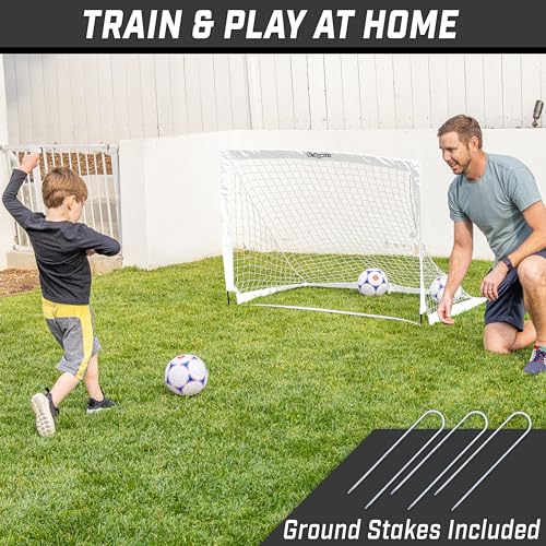 GoSports Portable Soccer Goals for Kids - 13 Color Options - Choose 4 x 3 ft or 6 x 4 ft - Team Tone Pop Up Nets for Backyard - color: White, style: 4 ft x 3 ft