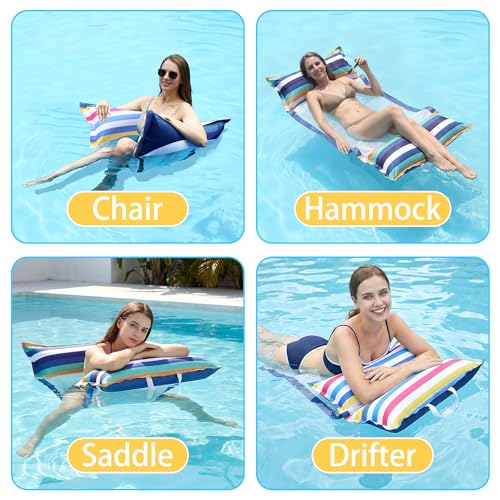 FindUWill Pool Hammock Floats, XL, 2Pack Inflatable Water Floaties 4-in-1 (Saddle, Lounge Chair, Drifter), Lounger for Adults - color: 01Rainbow&Kanagawa