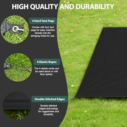 KRUI Tent Footprint, PU 2000 Waterproof Camping Tarp, Durable Tent Floor Saver for Hiking, Backpacking, Hammock, Beach and Picnic - size: 1-2 Person - 86“ x 51”