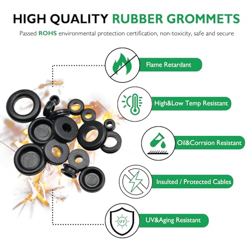 EASYEAH 125PCS 18 Sizes Rubber Grommet Kit, Rubber Plugs for Round Holes, Firewall Wire Cable Hole Grommet for Automotive, Industrial, Home 1/4 5/16 1/2 7/32 3/8 9/16 5/16 5/8 3/4 7/8 15/16 21/32 1 - style: 18 Sizes,125 pcs, Closed and Hole