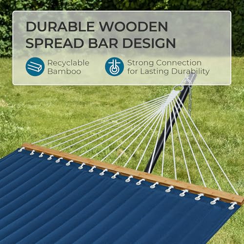 SUPERJARE Hammock with Stand, 2 Person Quilted Outdoor Hammock, Detachable Pillow & Bamboo Spreaders, Portable Hammock with Carrying Bag, Heavy Duty Stand, Perfect for Outside, Patio, Navy Blue - color: Navy Blue, size: 55.1"W × 74.8''D × 43.3''H