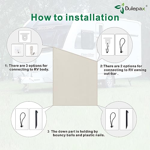 Dulepax RV Awning Side Shade- 9'X7' -Second Generation RV Awning Side Shade Screen Significantly Improves Shadew and Privacy.Universal RV Screen with Complete Kit - color: Beige, size: 7x9 Side Shade