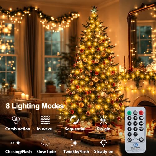 echosari Connectable 400 LED Christmas Lights, Extra Long 66Ft Outdoor String Lights Plug in with Remote Timer for Patio Garden Tree Decor (Warm White) - color: Clear White Warm White