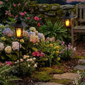 TRIROCKS 2 Pack Outdoor Landscape Lanterns 32'' H Decorative Candle Holders Metal Pathway Candle Lantern with 24''H Removable Plug-in Rod & Tempered Glass for Lawn Yard Patio Driveway Cemetery(Black)