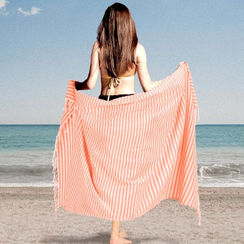 Turkish Striped Beach Towels Bulk Oversized 39"x71" Large Bath and Pool Set Quick Dry Lightweight Travel Towel for Adult,100% Cotton TEBT-18-1orange - color: Orange, size: 1 Pack