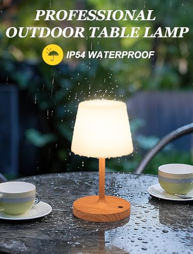 Kakanuo Cordless Shower Lamp Waterproof, Cordless Lamp with 4000mAh Battery, Rechargeable Table Lamp, Touch Dimmable Desk Light for Outdoor, Kitchen, Bathroom, Camping, Patio, IP54 - color: Wood Grain