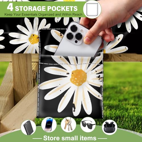 Fitted Picnic Table Cover with Bench Covers, Windproof Vinyl Table Cloths Outside Camping Cooking Backyard Furniture Seat Cushion Tablecloth Activities Party Decor Decorations Para Acampar Equipment - color: Black Daisy, size: 72in