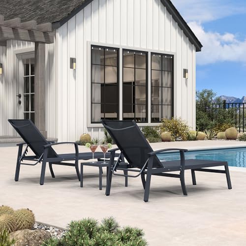 PURPLE LEAF Chaise Lounge Chair Outdoor 2 Pieces Pool Lounge Chairs 5 Adjustable Position with Armrests and Side Table, Aluminum Patio Lounge Chair for Outside, Backyard, Pool, Grey - color: Grey, size: Standard