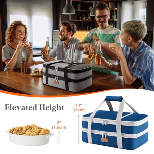 Lifewit Insulated Double Decker Casserole Carrier, Expandable Lasagna Lugger Tote Bag for Hot or Cold Food, Fits 9" x 13" Baking Dish for Potluck Parties, Picnic and Cookouts, Pure Blue - color: Pure Blue