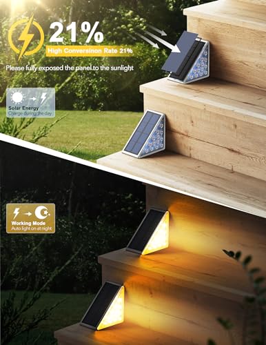 LED Solar Step Lights Waterproof Outdoor Stair Lights, Solar Deck Lights Outdoor Decor IP67 Solar Decoration Lights for Yard, Patio, Garden, Walkways, Front Door, Pathway, Driveway, Porch 6 Pack - color: Warm White, size: 6 Pack