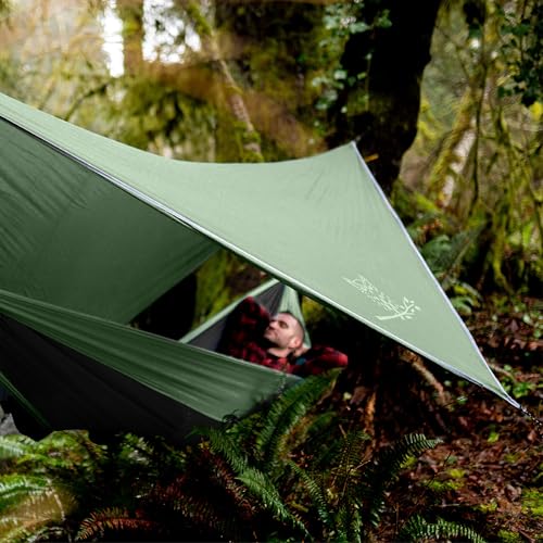 Wise Owl Outfitters Hammock Rain Fly – Waterproof Camping Tarp Cover with Tent Stakes & Carry Bag, Ultralight Shelter for Backpacking & Outdoor Shade - color: Sage, size: Standard (26 oz)