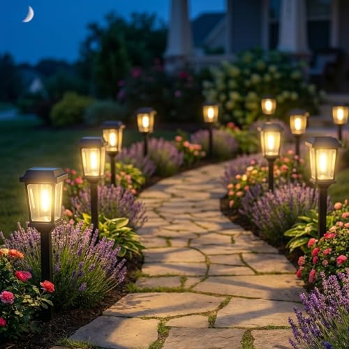 12 Pack Solar Lights Outdoor, Modern Solar Pathway Lights Outdoor, Waterproof Auto On/Off Garden Lights for Yard, Landscape Path, Walkway, Driveway Decor (3000K Warm White) - size: 12Pack