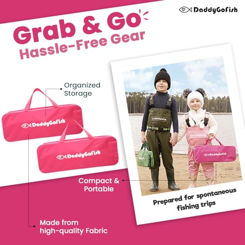 DaddyGoFish Kids Fishing Pole - Rod Reel Combo Tackle Box Starter Set - First Year Small Gear Kit for Boys Girls Toddler Youth Age Beginner Little Children - color: 2 Pack- Pink + Pink (Essential Set), size: 4ft