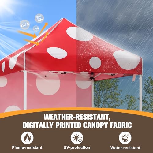 EAGLE PEAK Pop up Canopy 5x5, Outdoor Portable Canopy Tent with One Removable Sunwall, Carry Bag Included, Red Mushroom - color: Red Mushroom
