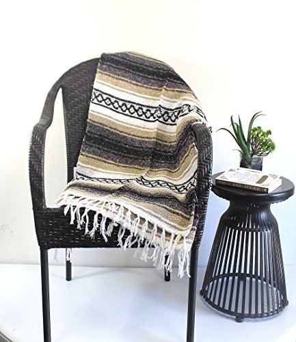 Del Mex Classic Mexican Blanket, Large Authentic Woven Falsa Throw (70"x50"), Artisan Southwest Décor for Beach, Yoga, Outdoors (Tan) - color: Tan