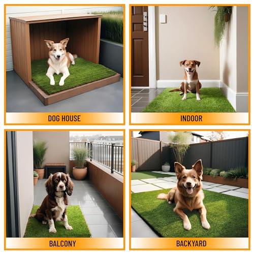 Ottomanson Pet Training Collection Easy Clean Indoor/Outdoor Reusable Training Grass Pad, 15" x 30", Green