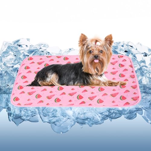 DELIFUR Cat Cooling Mat- Pet Cooling Mat Outdoor for Dogs Ice Pad for Kitten Cat Puppy Machine Washable (Medium, Pink Watermelon) - color: Pink Watermelon, size: M: 27.5" x 19.5"