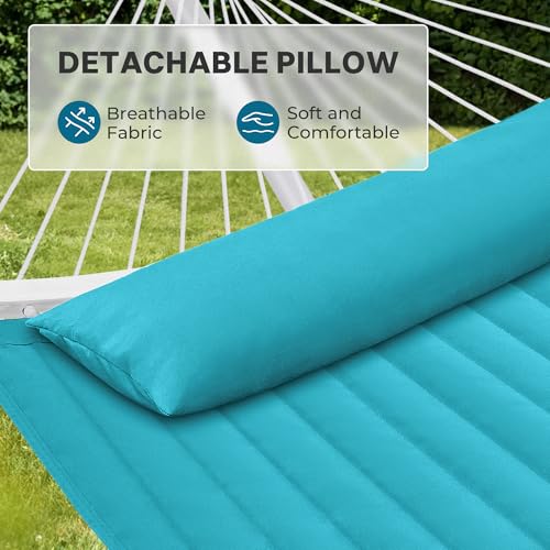 SUPERJARE Hammock with Stand, 2 Person Heavy Duty Hammock with Padded Cotton, Detachable Pillow & Strong Curved-Bar & Portable Carrying Bag, Perfect for Outdoor & Indoor, Sky Blue - color: Sky Blue