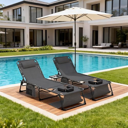Face Down Folding Lounges Chair Set of 2, 5-Position Adjustable Sunbathing, Foldable Tanning Chair with Face& Arm Holes, Breathable Mesh Seat Recliner Chair for Lawn Beach Patio Pool Outside - color: Black&hole