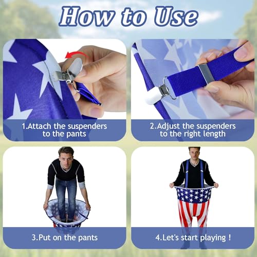 Patriotic Granny Pants Yard Game for Adult Independence Day Granny Pants Games American Flag Ring Toss Game with Pump,Blue&Red Balls 4th of July Party Toss Game for Families Yard Indoor Outdoor