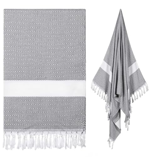 cabanana Turkish Beach Towel Oversized - 40"x70" Quick Dry Sand Free Thin Beach Towels for Adults,Extra Large Cotton Lightweigh Travel Towel for Beach Accessories (Diamond Black) - color: Diamond Black