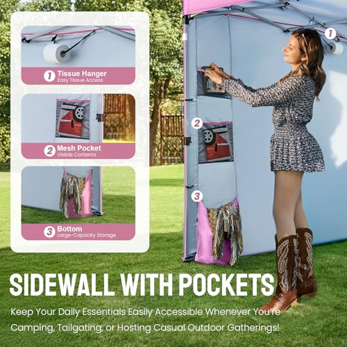 CROWN SHADES Canopy Tent, 10 x 10 Foot Portable Pop Up Outdoor Shelter with Pocket Sidewall, Push Center Lock, UV Protection, and Carry Bag, Pink - color: Pink