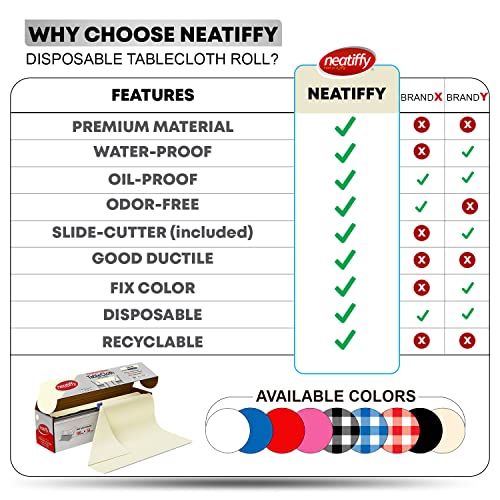 Neatiffy Disposable Plastic Table Cloth Roll | 54 in x 108 Ft Waterproof Tablecloth | Table Cover for Rectangle, Square, Round Oval Tables | Picnic, Party, Banquet, Birthdays, Weddings - Ivory - color: Ivory