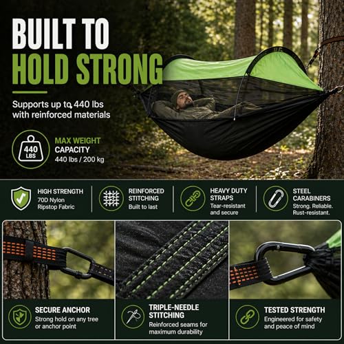 Camping Hammock Tent with Mosquito Net & Rainfly – Waterproof Portable Backpacking Hammock for Camping, Hiking & Travel – Lightweight Outdoor Hammock for Trees by Altena