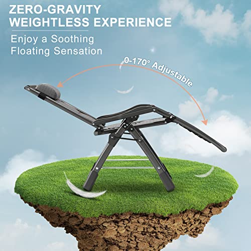 ABORON Zero Gravity Chair,Premium Outdoor Lawn Folding Lounge Chairs,Sturdy Adjustable Reclining Patio Chairs with Built in Cushion,Headrest & Tray - color: Ice Gray