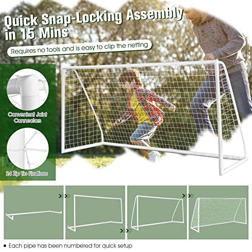 Goplus Soccer Goal, 12'x6'/8'x6'/6'x4' Soccer Net with Strong UPVC Frame, Quick Set-up, High-Strength Netting, Portable Weatherproof Soccer Goals for Backyard Kids Soccer Practice Training - style: 12ftx6ft