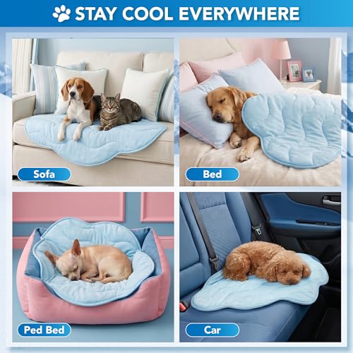 PetAmi Dog Cooling Mat, Cloud Shape, Pet Pad with Cooling Nylon & Soft Fleece, Q-Max > 0.4 Reversible All Season Blanket for Dogs & Cats, Large 49x59 in, Light Blue - color: Light Blue, size: Large