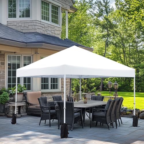 Amazon Basics Outdoor Pop Up 10 x 10 Canopy Tent for Events, Portable with Easy Setup, Sun Shelter, Includes Wheeled Carry Bag, 8 Pegs, 4 Ropes, 4 Weighted Bags, White - color: White, style: Pop Up