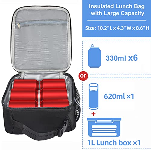 Insulated Lunch Bag, Leakproof Portable Lunch Box for Women Men Boys Girls, Large Capacity Cooler Bag with Handle and Bottle Pocket for Office School Camping Hiking Outdoor Beach Picnic (Black) - color: Black