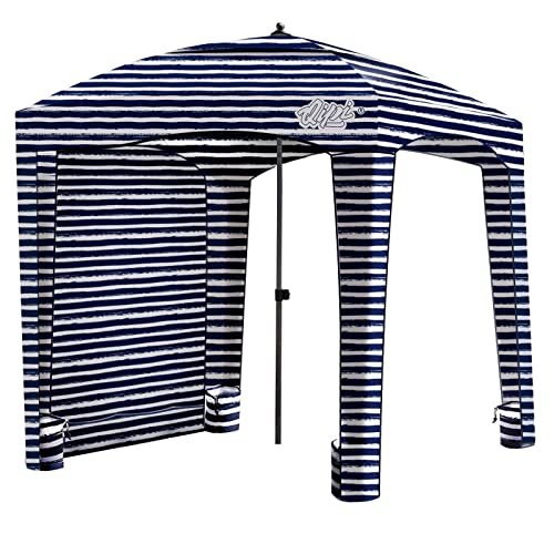 Qipi Beach Cabanas for Sand, Beach Canopy with Sandbags & Side Wall for Family, Easy Set Up Sun Shelter, UPF 50+ UV Protection with Roof Vent - color: 6' x 6' A-Sailor Stripes