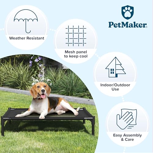 Elevated Dog Bed - 30x24-Inch Portable Pet Bed with Non-Slip Feet - Indoor/Outdoor Dog Cot or Puppy Bed for Pets up to 50lbs by PETMAKER (Black) - color: Black, size: Medium