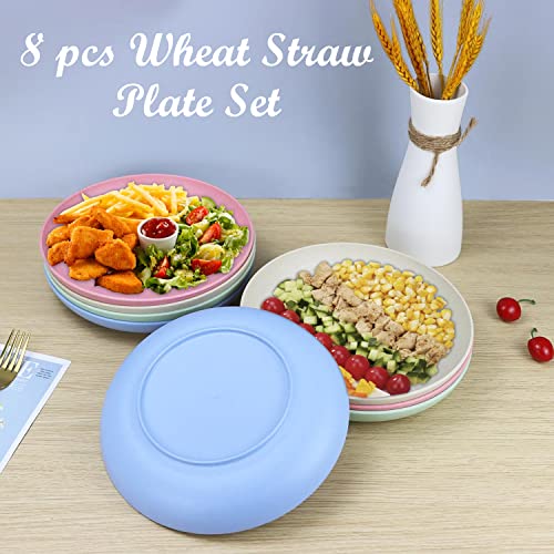 Homienly Deep Dinner Plates Set of 8 Alternative for Plastic - Microwave & Dishwasher Safe Wheat Straw Plates with 4 Colors (Fresh Light, 9 inch) - color: Fresh Light, size: 9 Inch