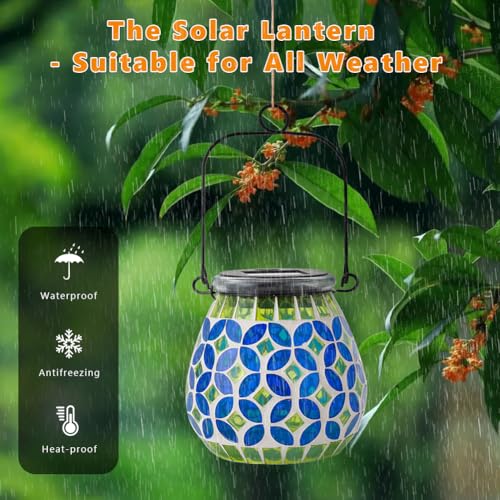 Starsoul Solar Lanterns Outdoor Waterproof, Gorgeous Mosaic Solar Lantern Outdoor Garden Decor, Solar Hanging Lights for Outside Patio Yard - color: Blue