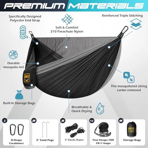 Camping Hammock Mosquito Net,Double & Single Portable Hammocks Hammocks with 2 Tree Straps,Hammock Tent for Travel Camping,Camping Accessories for Indoor Outdoor Hiking Backpacking Backyard Beach - color: Black&grey, size: X-Large