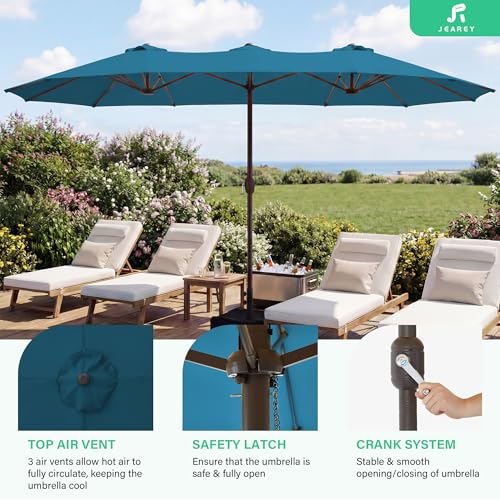 JEAREY 15ft Large Patio Umbrella with Base, Outdoor Rectangle Umbrella Double-Sided Market Umbrella with Stand for Pool, Deck, Backyard and Garden, Lake Blue - color: Lake Blue