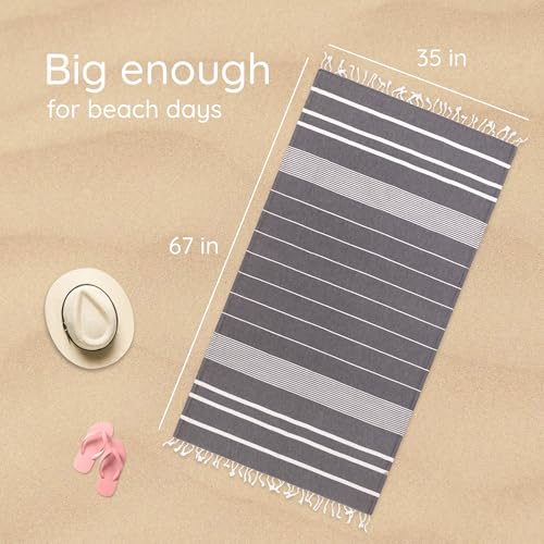 Premium Turkish Beach Towel – 100% Cotton, Quick Dry, Sand Free, Oversized Quick Dry Towel 35”x 67” – Ideal for Travel, Pool, and Beach Blanket – Black Color - color: Black