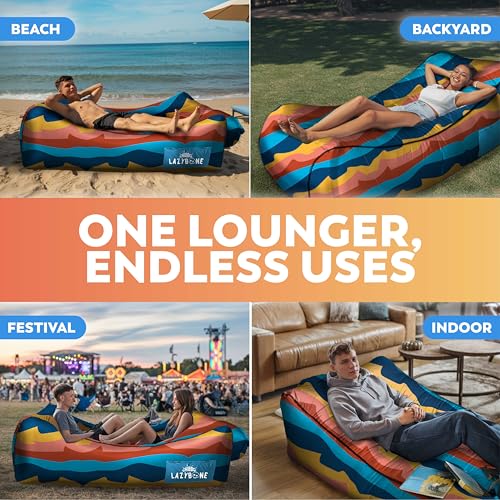 Chillbo Inflatable Couch – Unique Designs - No-Pump Setup, Ripstop Polyester, Stability Pegs, Fun Prints - Portable Air Inflatable Lounger for Beach, Camping, Festivals, and Tailgating - color: Desert Daydream, size: X-Large