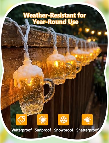 Beer Mug String Lights, 8.5Ft Hawaiian Beach Themed Party Decorations String Lights with 10 3D Beer Cup Lights, Outdoor Light Beer for Tropical Luau Party Beach Pool Summer Tiki Gifts Decorations - color: Beer Mug