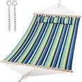 SUNCREAT 2 Person Hammocks for Trees, Lightweight Hammock for Outdoor, Patio, Garden, Backyard, Green Stripes - color: Green Stripes