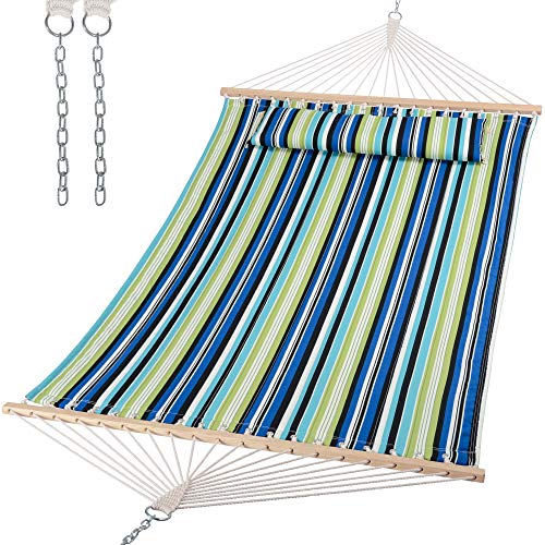 SUNCREAT 2 Person Hammocks for Trees, Lightweight Hammock for Outdoor, Patio, Garden, Backyard, Green Stripes - color: Green Stripes