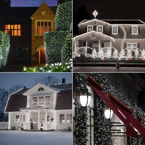 Joomer Solar Fairy Lights, 4-Pack Total 104FT 320LED Solar String Lights Outdoor Waterproof 8 Lighting Modes for Patio Fence Party Garden Yard Home Holiday Tree Outdoor Decoration (White) - color: White, size: 4*80LED